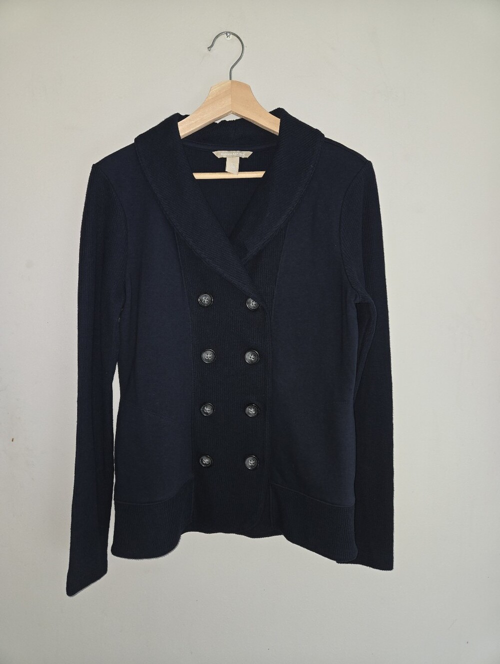 Banana Republic Navy Cotton Double Breasted Sweater Blazer Preppy Old Money M